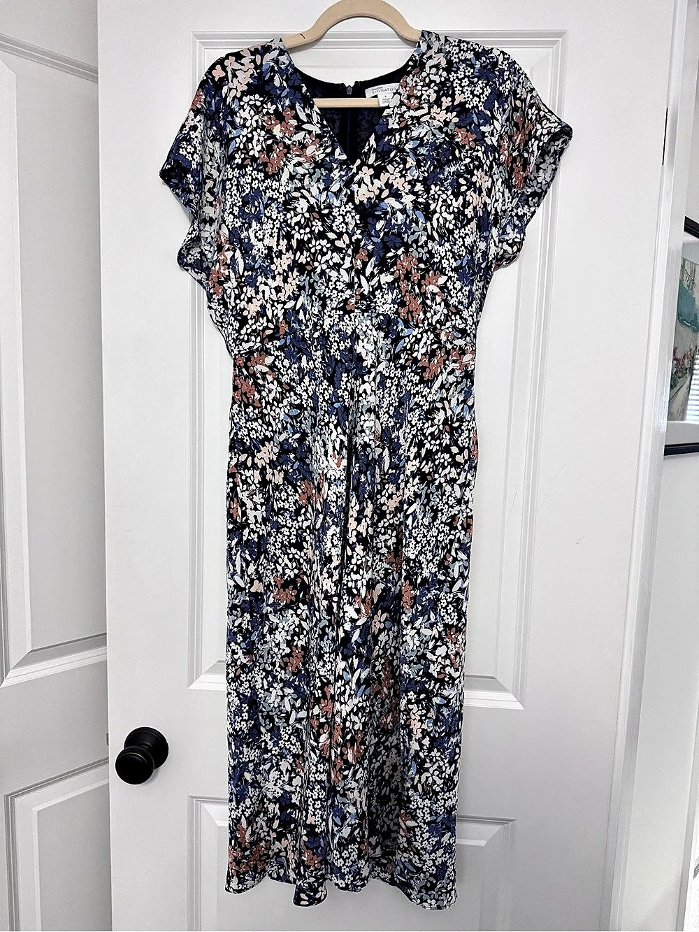 Nordstrom Signature Floral Midi Dress in Blue & Orange Size 8 Like New